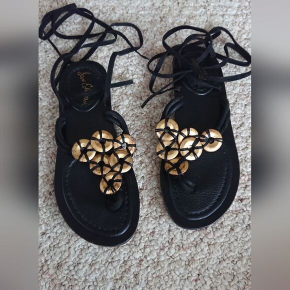 Sam Edelman gold tone & black wrap sandals size 7 - Picture 1 of 8